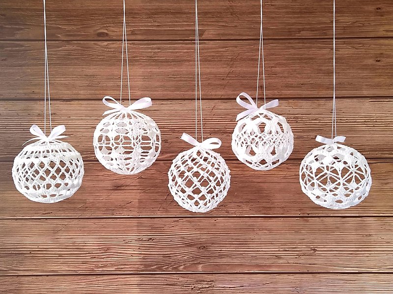 Crochet Christmas balls pattern set of 5, 聖誕樹裝飾品, 聖誕樹裝飾品, 3d Christmas ornaments - 手工艺教程/工具书 - 其他材质 