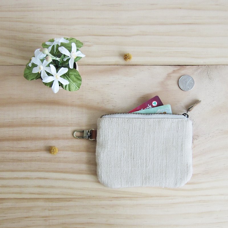 手工棉制方形零钱包-天然植物染-自然色 - 零钱包 - 棉．麻 白色