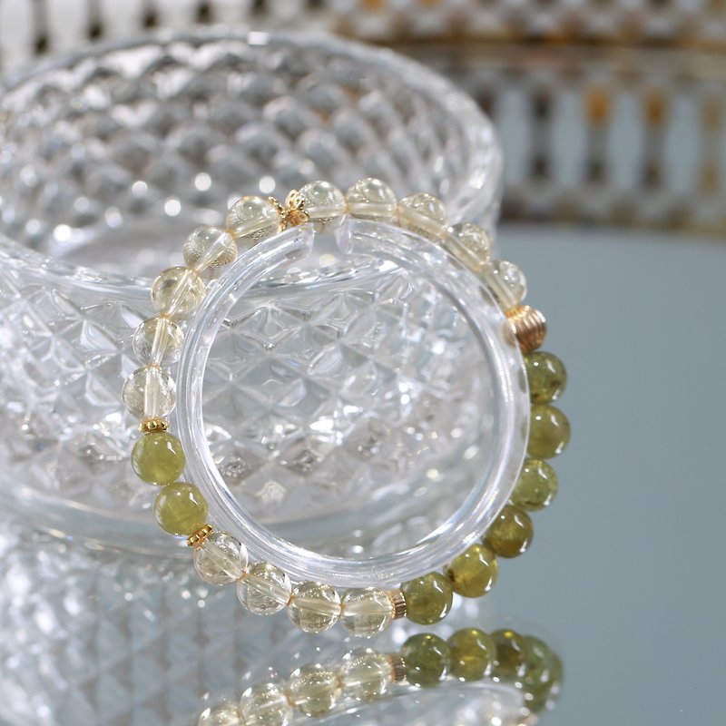 原创设计纯天然翠石榴沙弗莱搭配黄水晶手链女高级珠宝感 - 手链/手环 - 水晶 绿色