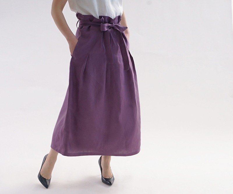 ベルギーリネン　ダブルループのタック スカート/ルージュ テルニ sk8-13 - 裙子 - 棉．麻 紫色