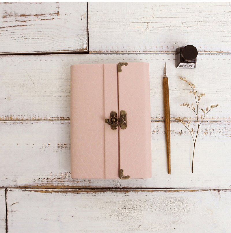 A6 handmade high-end PU leather Note book/Gift Wrapping Free/baby pink - 笔记本/手帐 - 真皮 粉红色