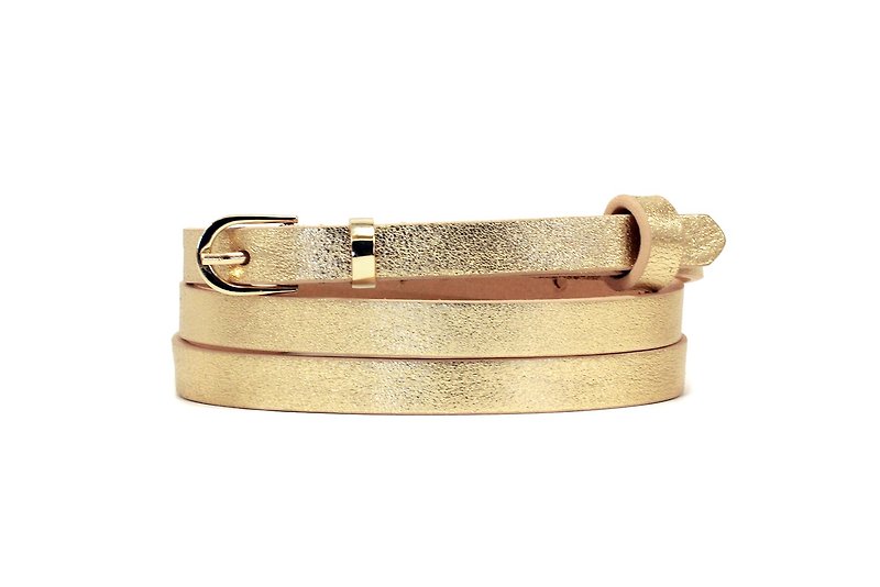 Golden skinny belt, golden women's belt, golden belt, leather belt, thin belt - 腰带/皮带 - 真皮 金色