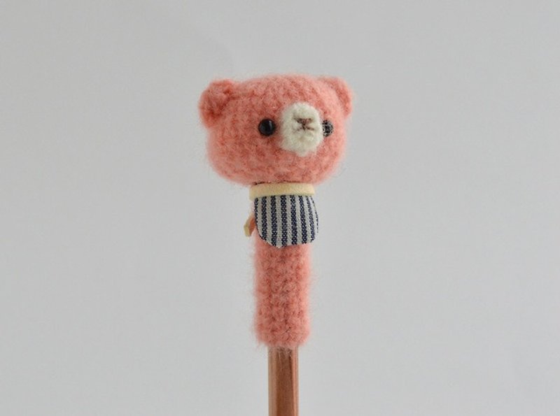 【受注制作】鉛筆帽子　ピンクのくま - 铅笔/自动铅笔 - 棉．麻 粉红色