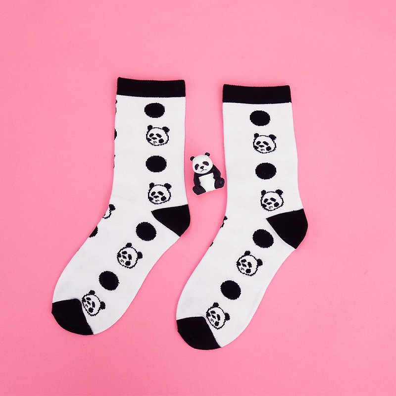 02 圆点黑白熊猫 / 袜子 - 袜子 - 棉．麻 白色