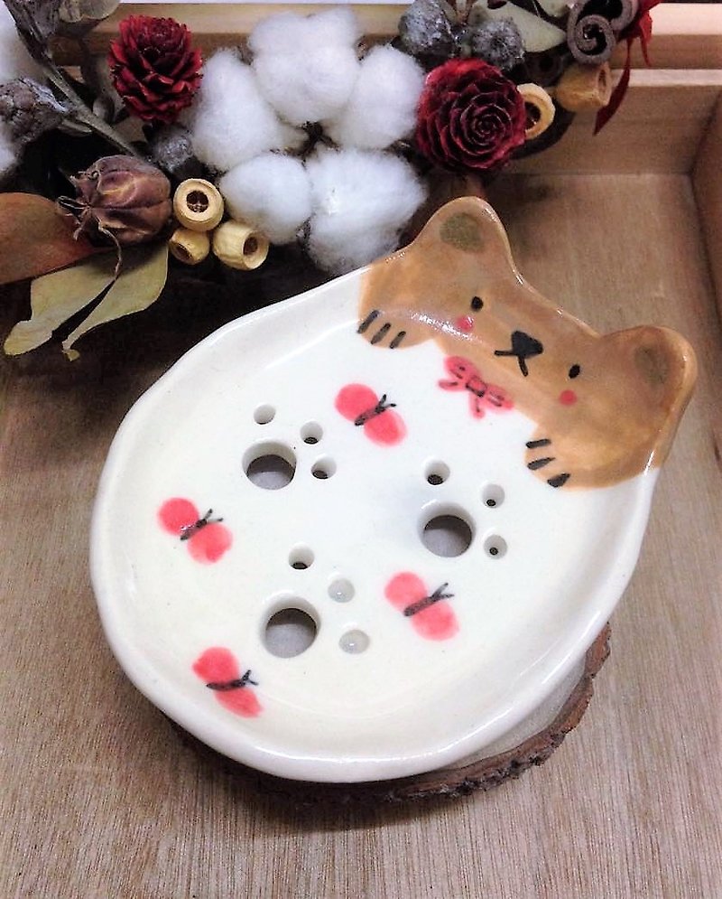 蝴蝶飞飞-熊脚印皂盘 - 肥皂/手工皂 - 瓷 多色