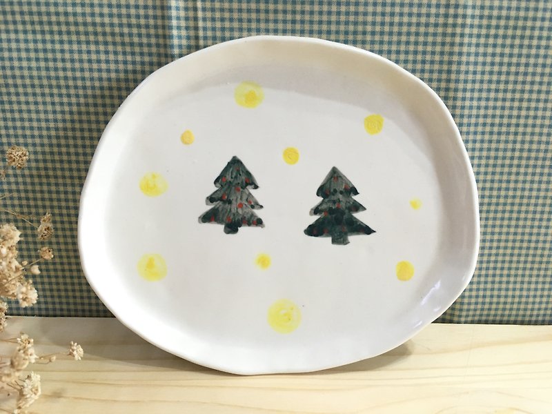 【圣诞系列】圣诞树陶盘 - 浅碟/小碟子 - 陶 绿色