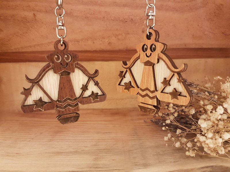 【教师节礼物】木雕星座吊饰─天秤座钥匙圈 礼物 - 钥匙链/钥匙包 - 木头 咖啡色