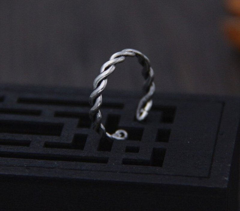 Real S 925 Sterling Silver Fine Jewelry Handmade Twisted Weave Texture Opening - 戒指 - 银 银色