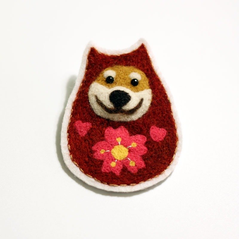 日本柴犬 不倒翁 羊毛毡 胸针 - 墙贴/壁贴 - 羊毛 红色
