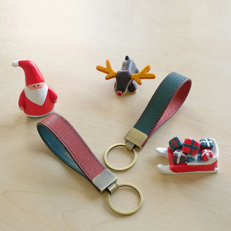 Christmas Handcrafted Leather Key ring - 钥匙链/钥匙包 - 真皮 多色