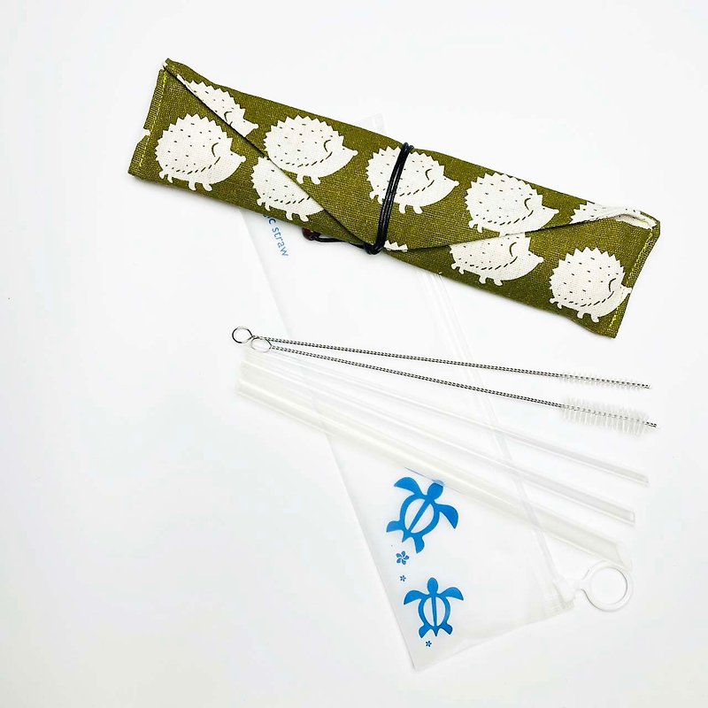 【美吉吸管 x 21.5cm】日式刺猬收纳袋+全尺寸五件组 - 环保吸管 - 其他材质 绿色