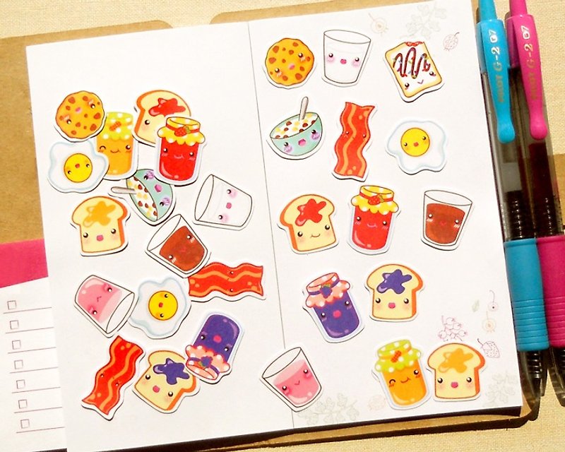 早餐贴纸- 手帐贴纸系列30入 - Breakfast Stickers - 贴纸 - 纸 多色