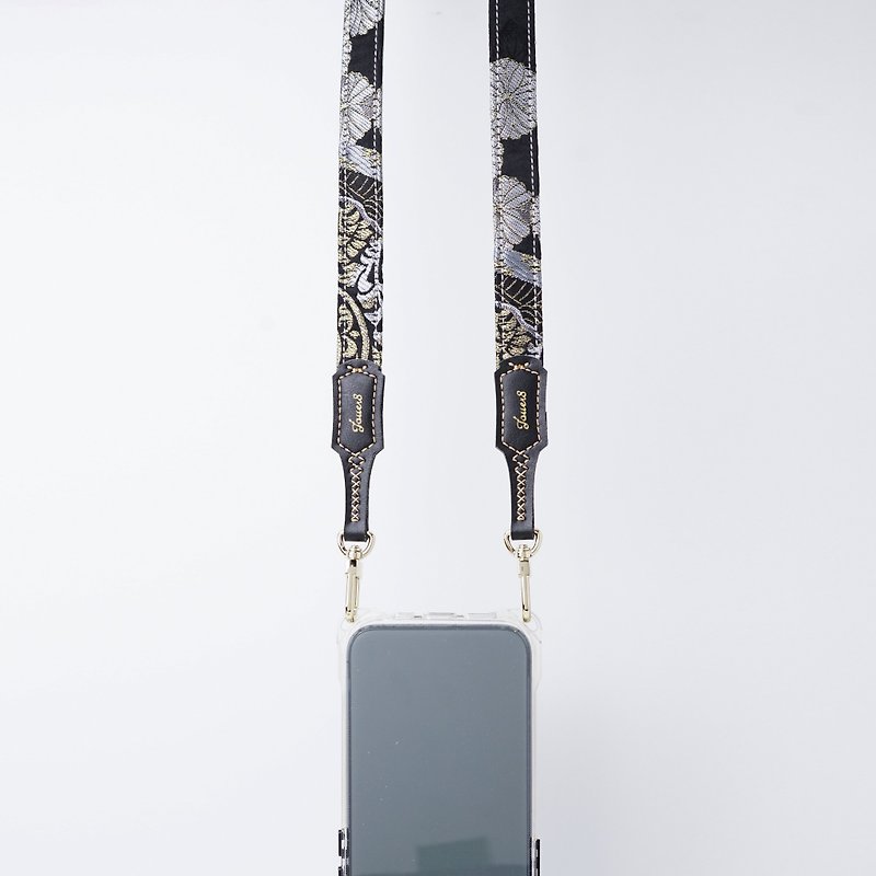 双扣手机背带-凉感舒适1.8cm-黑鸢菊-低调的华丽-长度可调 - 挂绳/吊绳 - 其他材质 多色