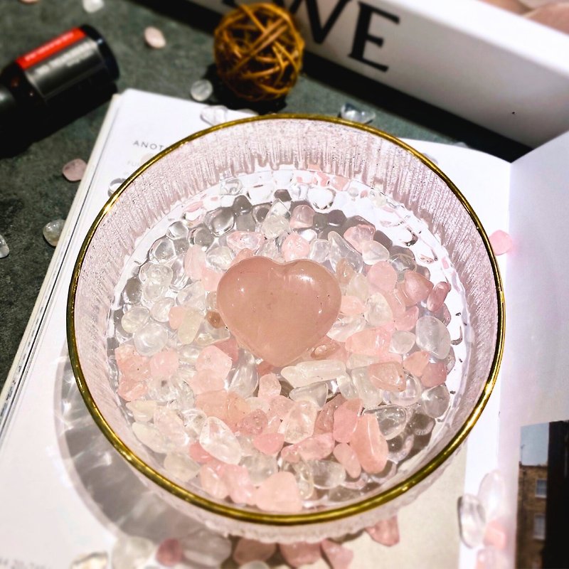 消磁器皿组 含器皿 爱心水晶一颗 250g粉白混色碎晶 - 摆饰 - 水晶 粉红色