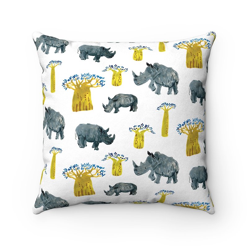 犀牛抱枕 非洲动物 面包树 绒毛抱枕套-含枕芯 - 枕头/抱枕 - 聚酯纤维 白色