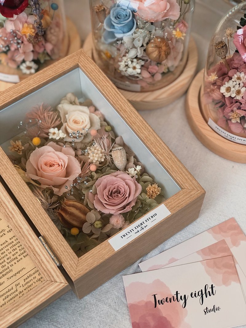 木盒永生相框花 古典粉款 - 干燥花/捧花 - 植物．花 粉红色