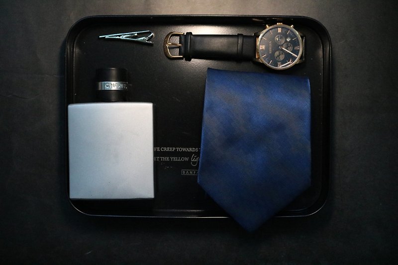 蓝色真丝几何图形小方块领带休闲百搭necktie - 领带/领带夹 - 丝．绢 蓝色