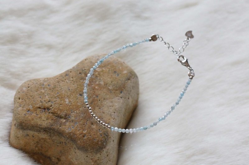 海蓝宝银手链 ( Aquamarine  Bracelet  with Linear Alloy ) - 手链/手环 - 宝石 蓝色