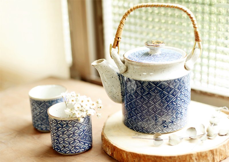 【好日恋物】日本古件 手工藤把陶器茶壶组 - 茶具/茶杯 - 陶 蓝色