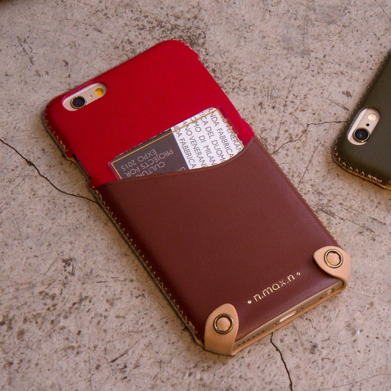 iPhone 6/6S / 4.7寸  极简系列双色皮革保护套 - 樱桃红 / 浓巧克力棕 - 手机壳/手机套 - 真皮 