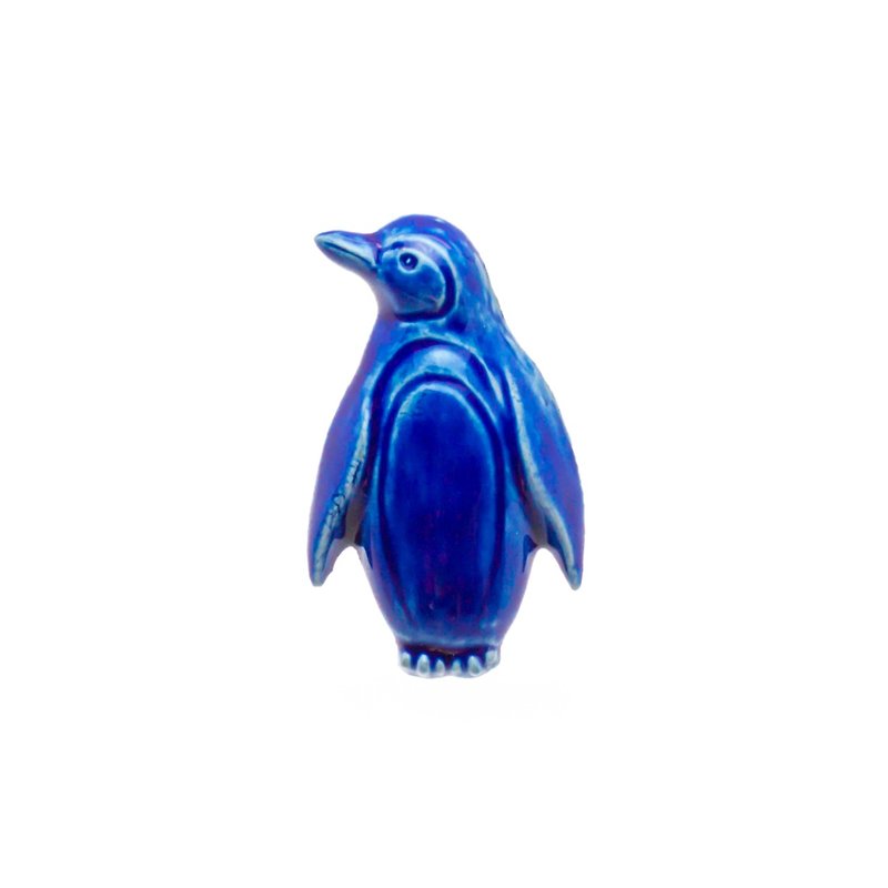 陶器ブローチ　(立)ペンギン(コバルト) - 胸针 - 陶 蓝色