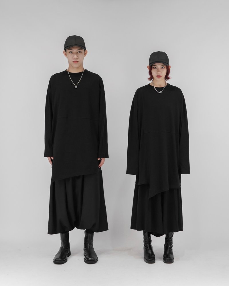 MUKK DESIGN 车线剪接oversize 上衣 - 男装上衣/T 恤 - 棉．麻 黑色