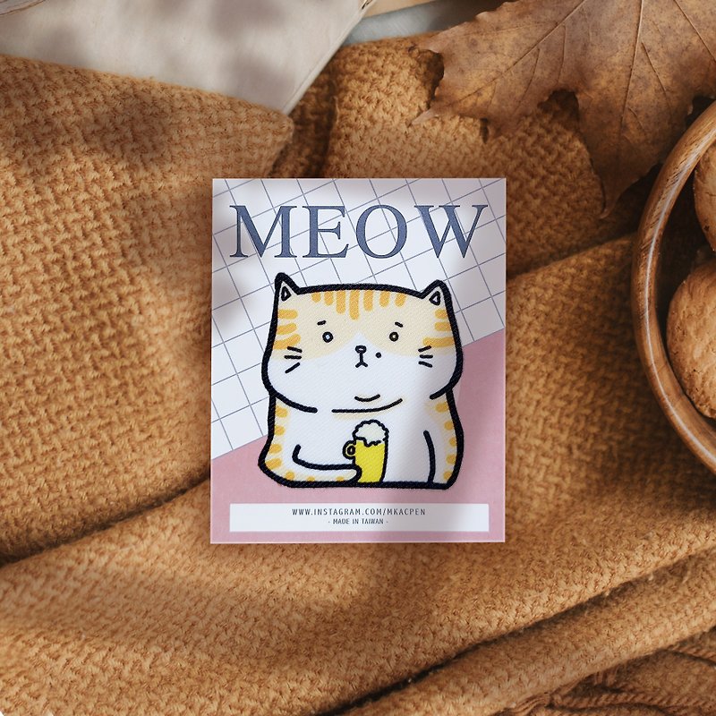 【烫片贴】 (大张款式)Meow-猫咪系列-熨烫贴/徽章/补丁-共12款 - 徽章/别针 - 聚酯纤维 橘色