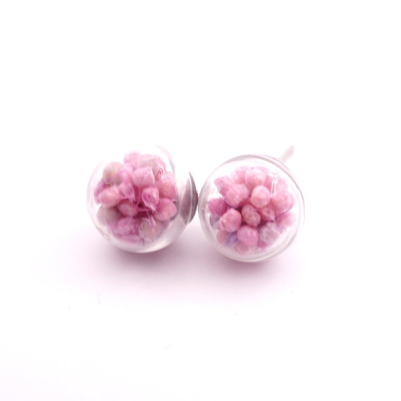 A Handmade 高雅淡紫调霞草玻璃球耳环 - 耳环/耳夹 - 植物．花 