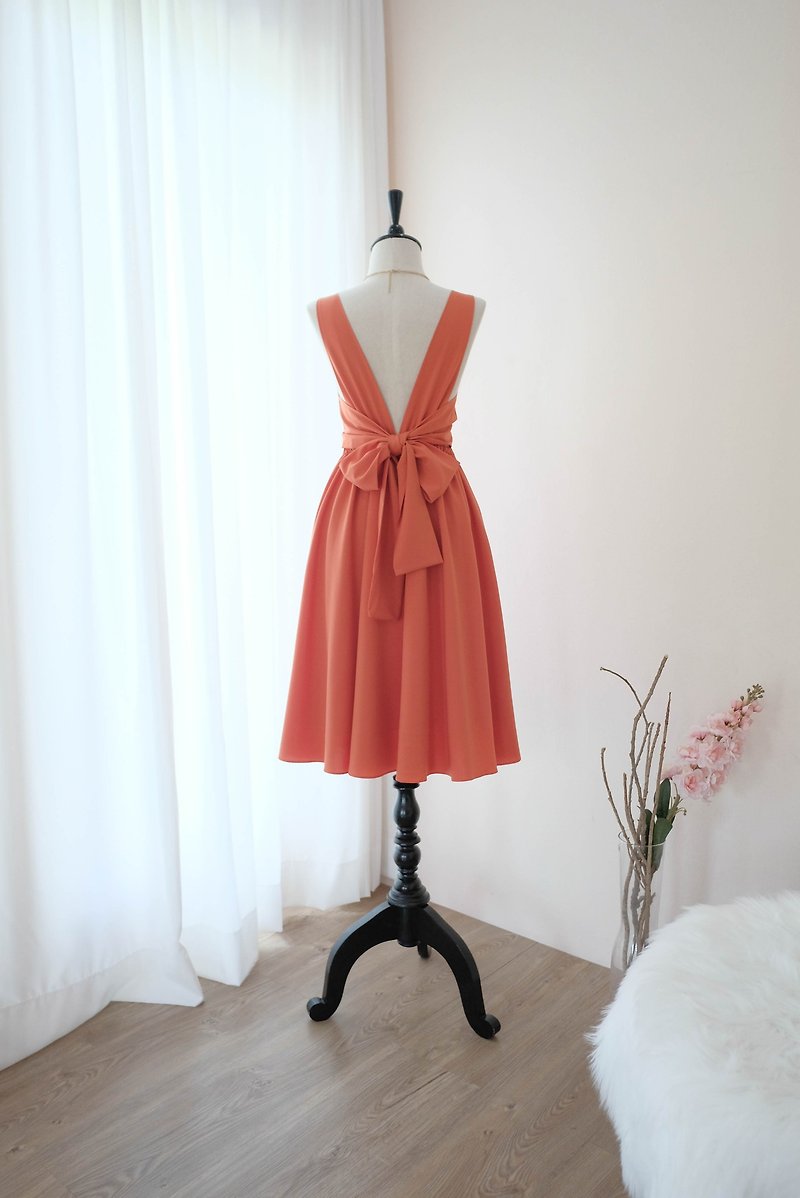 Rustic Orange Dress Prom Dress Bridesmaid Dress Cocktail Backless Mid length - 晚装/礼服 - 聚酯纤维 橘色