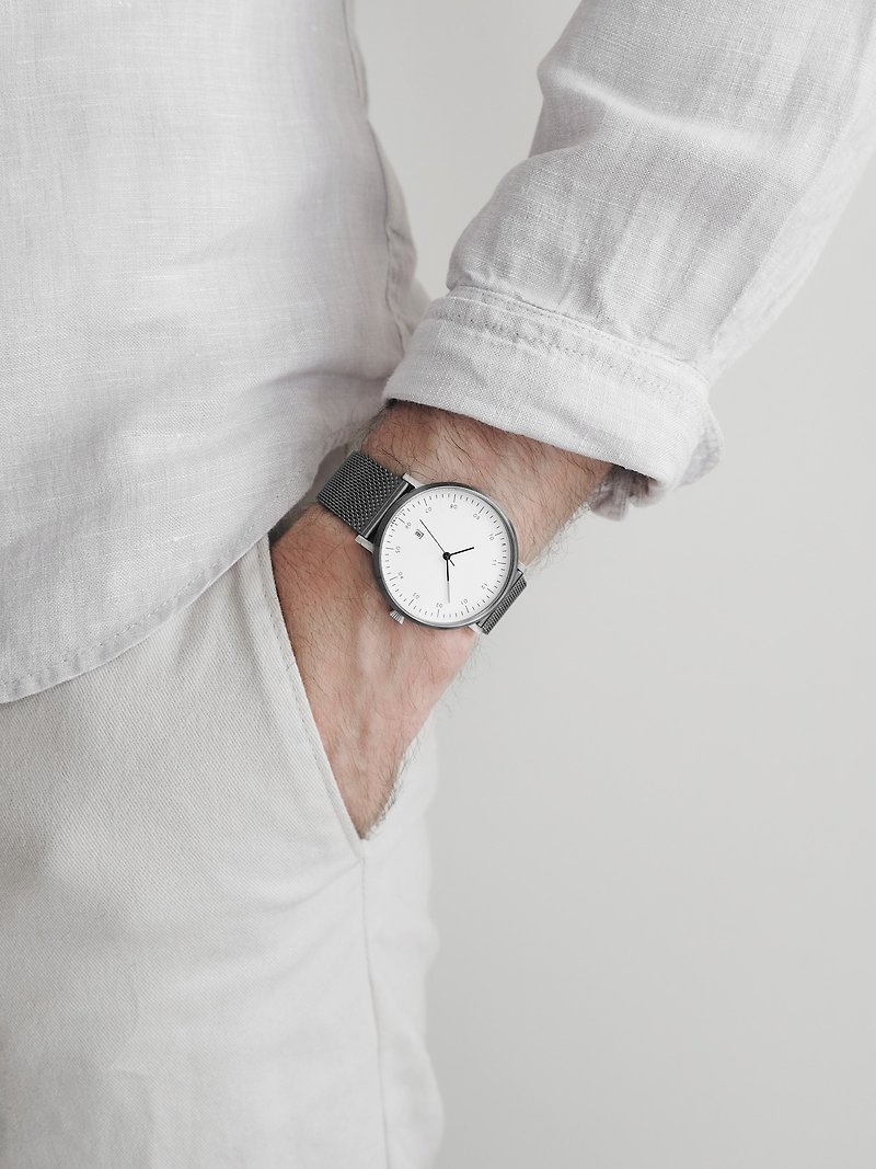 灰 X 银色 MG001 手表 | 定制刻字 - 男表/中性表 - 不锈钢 灰色