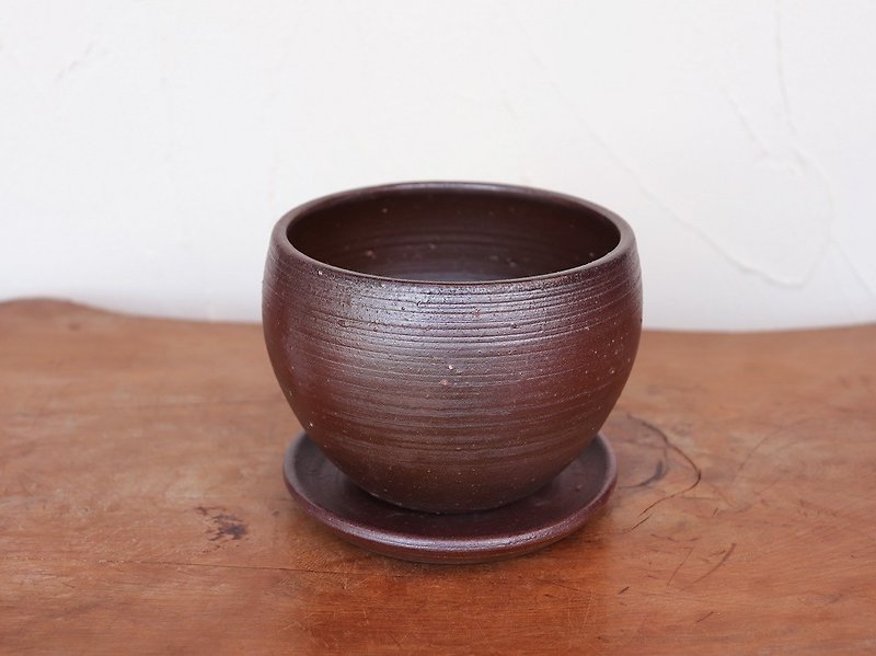 備前焼 植木鉢【受皿付き】 u-041 - 花瓶/陶器 - 陶 咖啡色