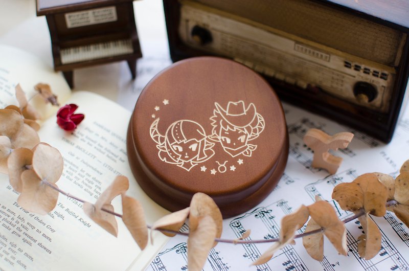 【生日礼物、纪念礼物、圣诞礼物】十二星座 金牛座 / 音乐盒 - 摆饰 - 木头 咖啡色