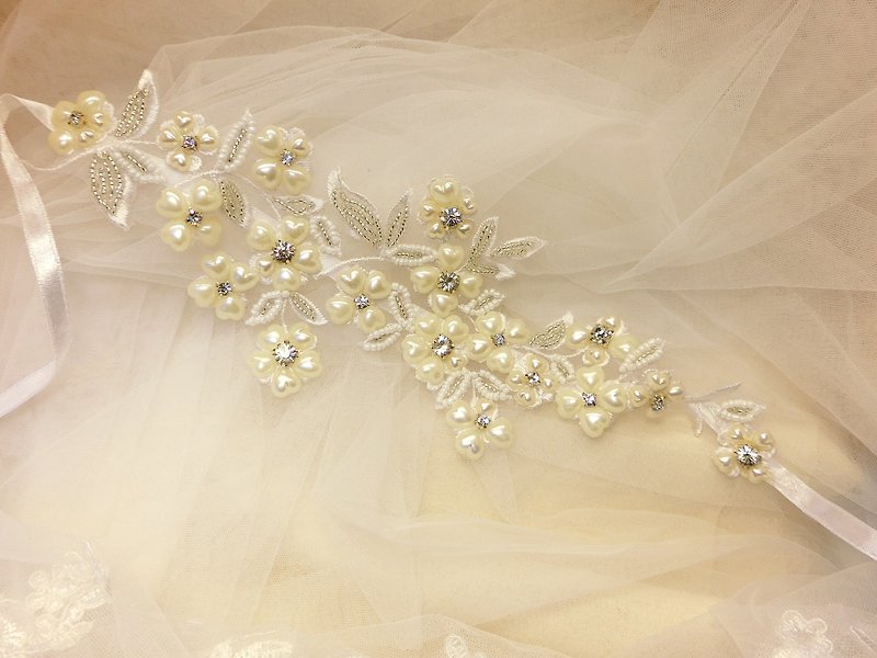 古典优雅水钻蕾丝 珍珠发带头环-C-0008-3 - 发饰 - 其他材质 白色