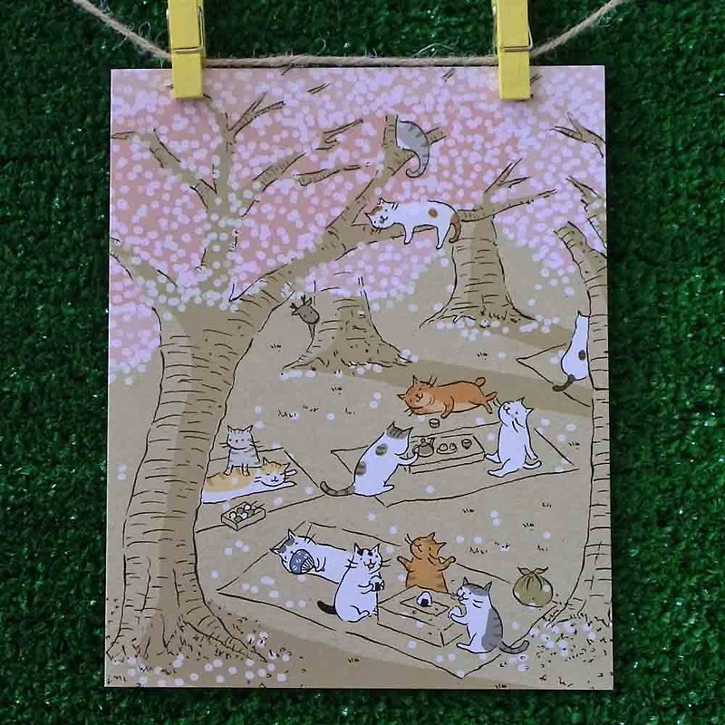 3猫小铺猫咪插画明信片(画家:猫小姐) – 猫赏樱 - 卡片/明信片 - 纸 