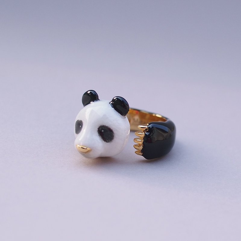 Panda Hugging Ring - 戒指 - 铜/黄铜 白色