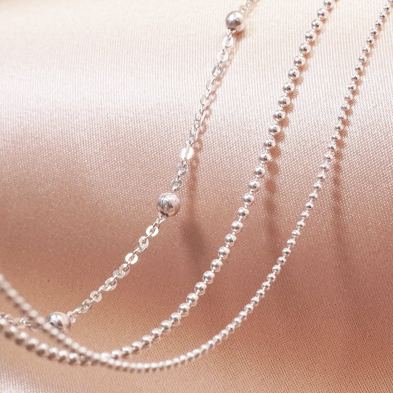 珠珠系列 银珠项链 925纯银搭配链 女生银链 细链 珠珠链 - 项链 - 纯银 银色