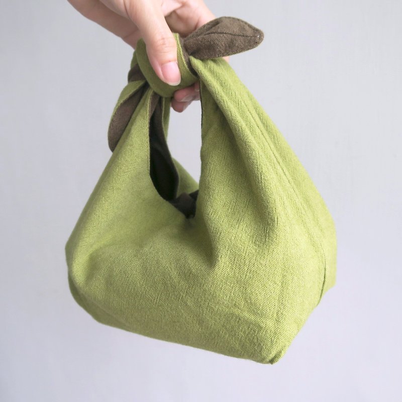 棉麻双面便当袋 | 嫩草绿x橄榄绿 - 便当盒/饭盒 - 棉．麻 绿色