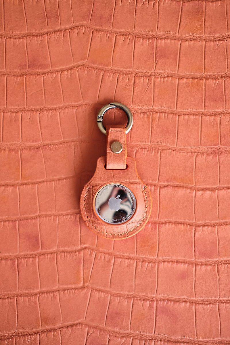 Apple Airtag Leather case (Orang croco embossed) - 钥匙链/钥匙包 - 真皮 橘色