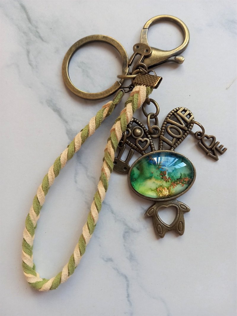 酒精墨水编织手链钥匙圈/戴耳环的兔子 - 钥匙链/钥匙包 - 其他金属 