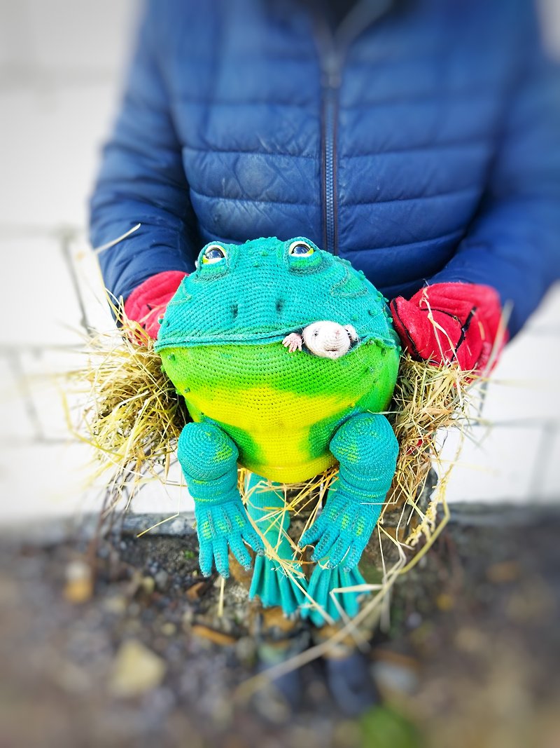 钩针动物大蟾蜍。 Amigurumi真人大小歌利亚蛙。 巨型青蛙雕像 - 玩偶/公仔 - 其他材质 绿色