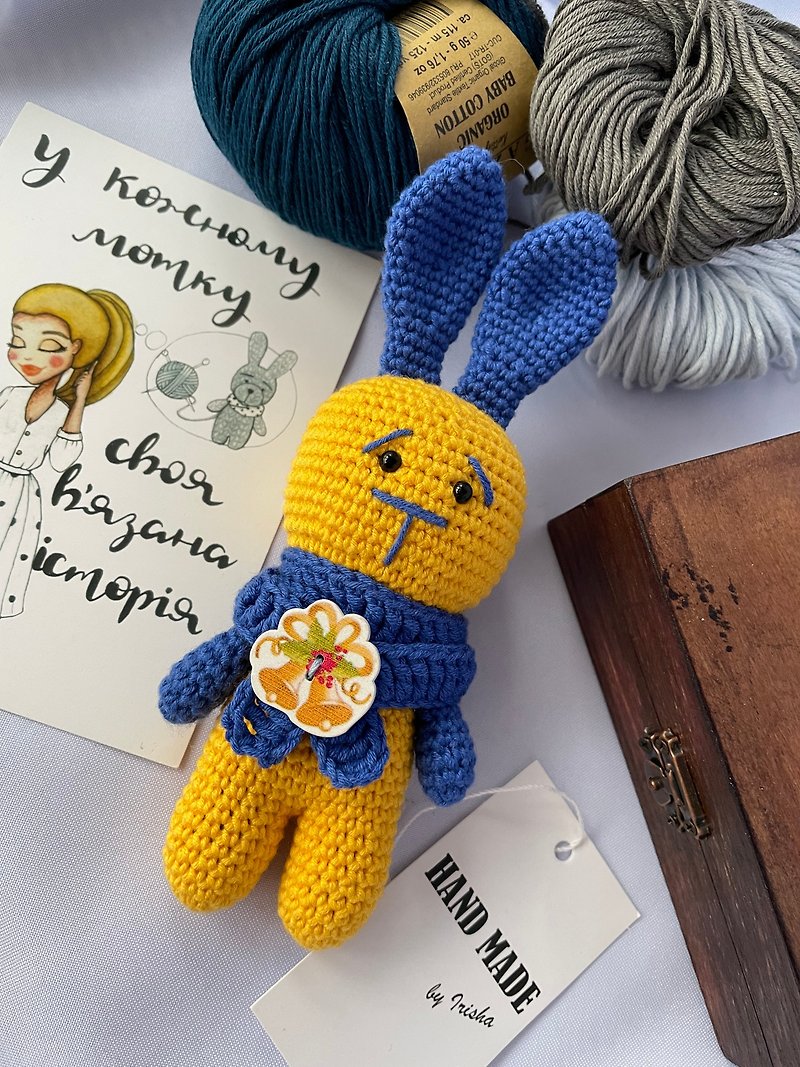 Cute rabbit toy, cute gift, mini crochet animals, ukraine gift, ukraine handmade - 玩具/玩偶 - 棉．麻 多色