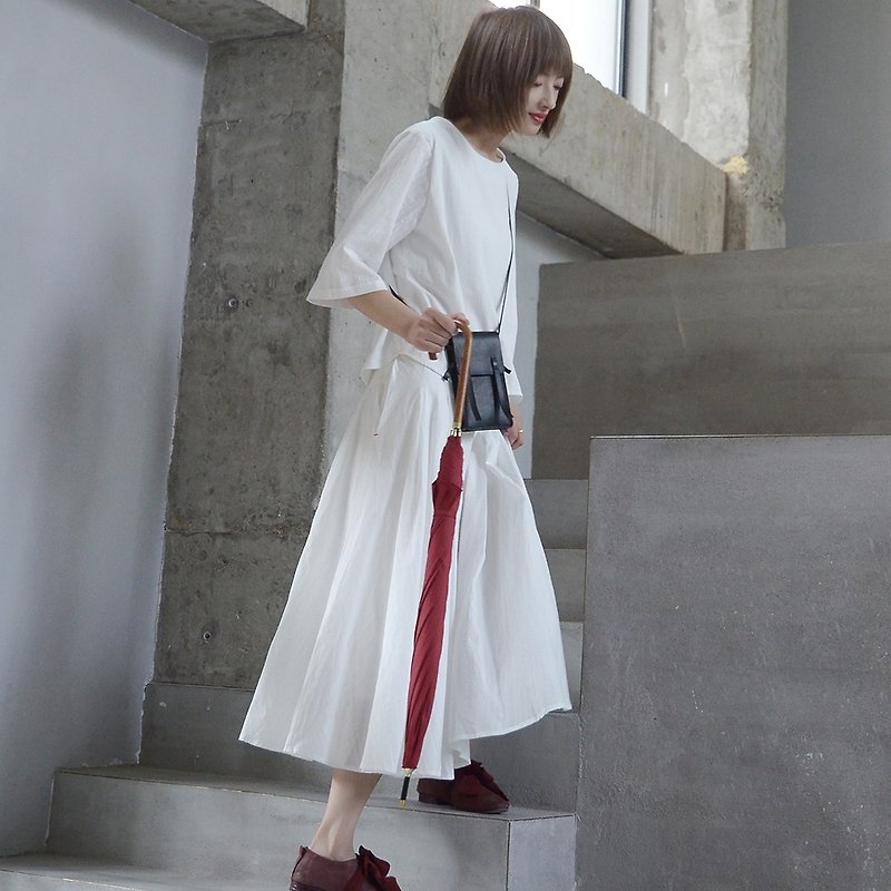 自然肌理高腰百褶半身裙|裙子|棉|独立品牌|Sora-163 - 裙子 - 棉．麻 白色