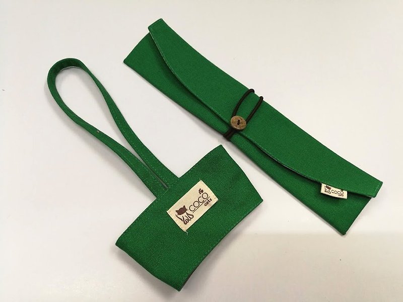 环保筷袋杯套组~手提式饮料杯套 餐具组收纳袋 筷套(绿色)F08-007 - 随行杯提袋/水壶袋 - 棉．麻 