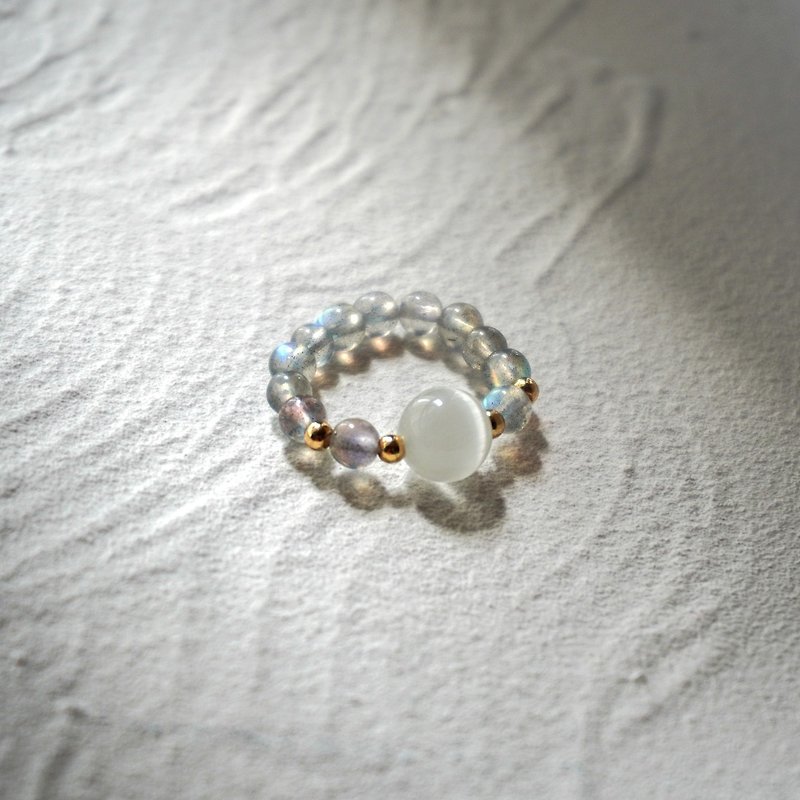 一轮明月 猫眼石 拉长石 水晶 戒指 - 戒指 - 水晶 灰色