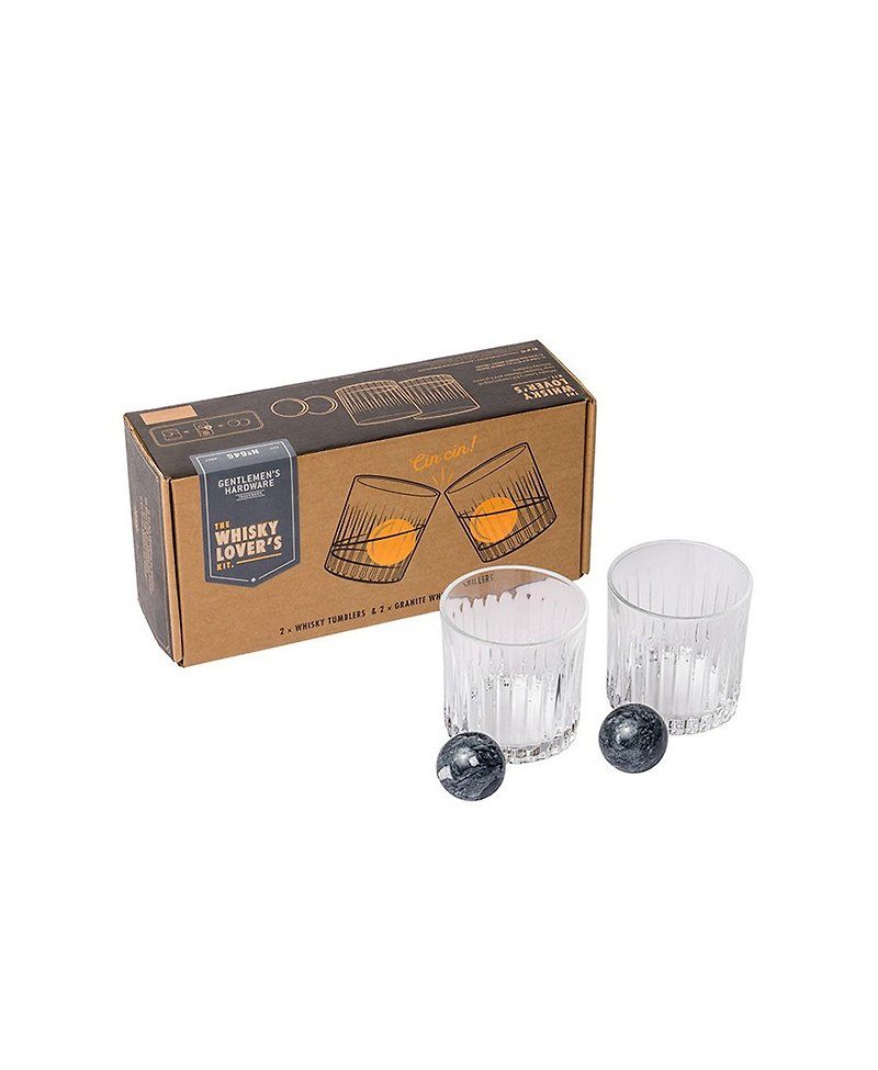 英国Gentleman威士忌玻璃酒杯冰石礼盒组(一组两杯子跟两颗冰石) - 茶具/茶杯 - 琉璃 透明