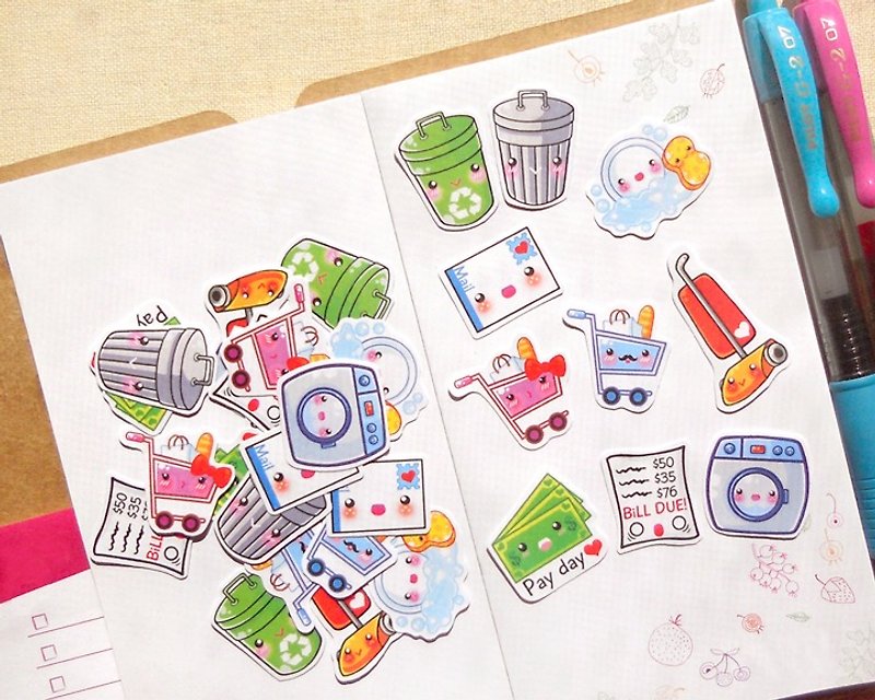 家务贴纸组合 - 手帐贴纸系列 (30入) - Housework Stickers - 贴纸 - 纸 多色