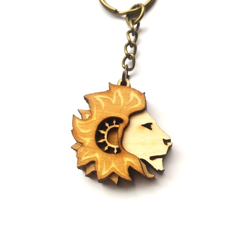 太阳狮子 - 霸气狮子座星座钥匙圈 - 钥匙链/钥匙包 - 木头 