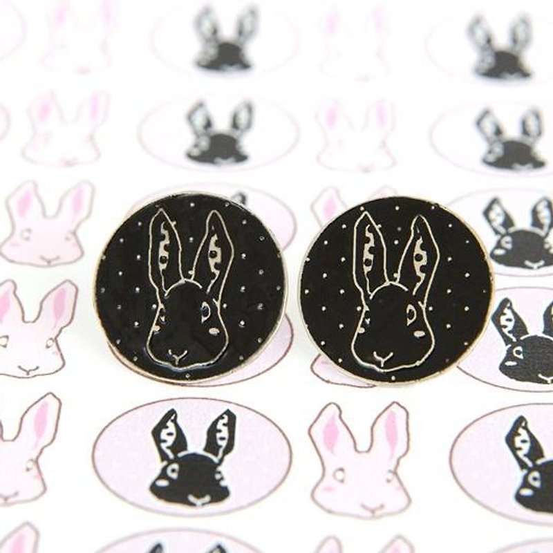 Polka Dot Rabbit Stud Earrings, Rabbit Earrings, Bunny Earrings - 耳环/耳夹 - 其他金属 黑色