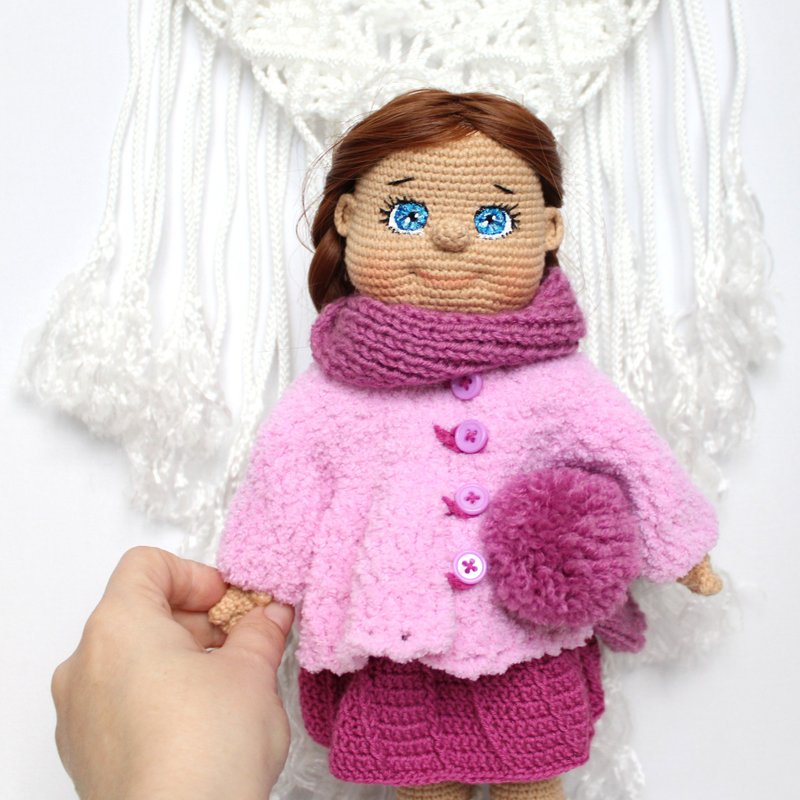 Handmade soft doll in removable clothes Personalized stuffed doll Gift for girl - 玩偶/公仔 - 其他材质 紫色