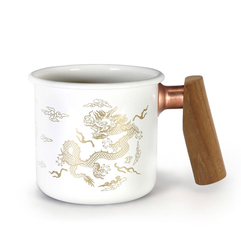 木柄 珐琅杯 400ml (钱龙杯-白) - 咖啡杯/马克杯 - 珐琅 白色